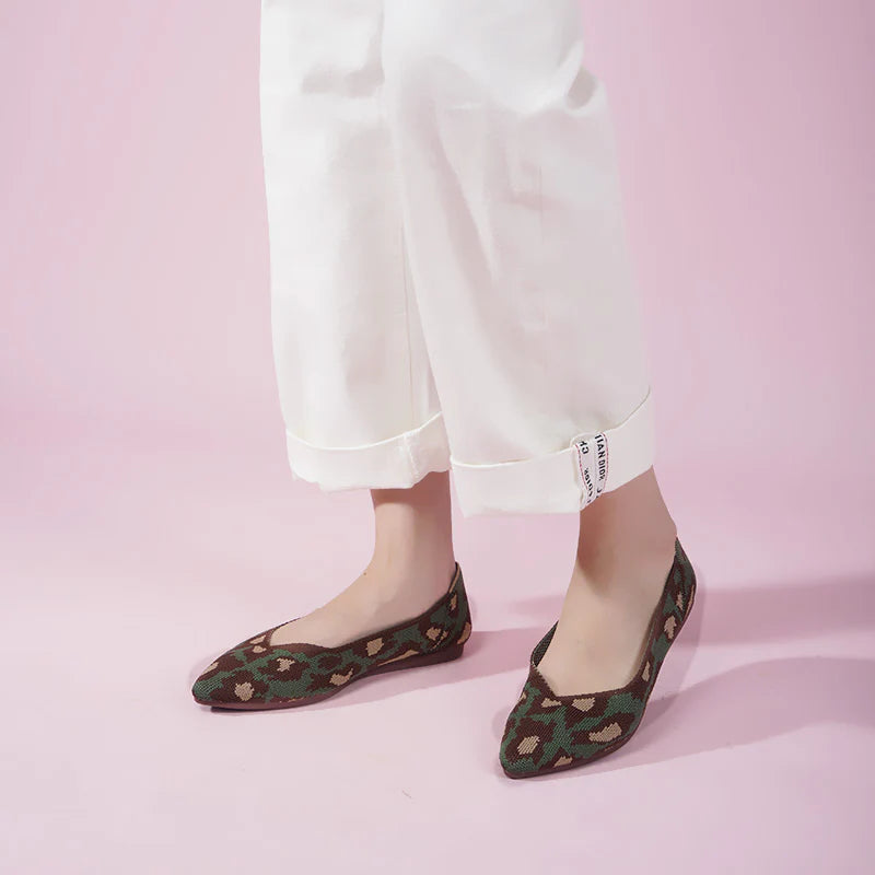 Leopard Print Pointed Toe Work Shoes - Green