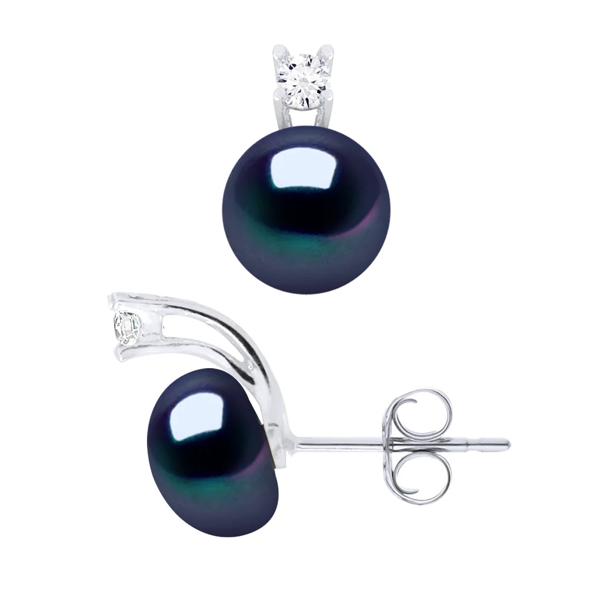 Earrings Freshwater Pearl & Cubic Zirconia Sterling Silver 9mm