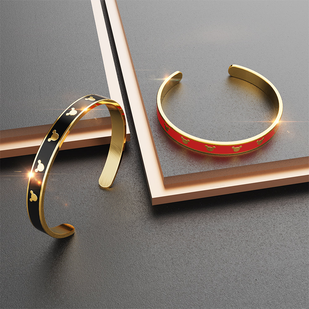 Bullion Gold Mickey Mini Enamel Cuff Bangle Black Gold