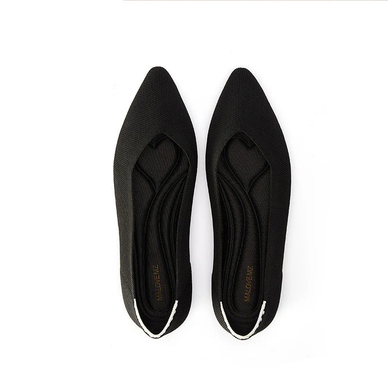 Comfortable Woven Pointed Toe Work Flats - Black