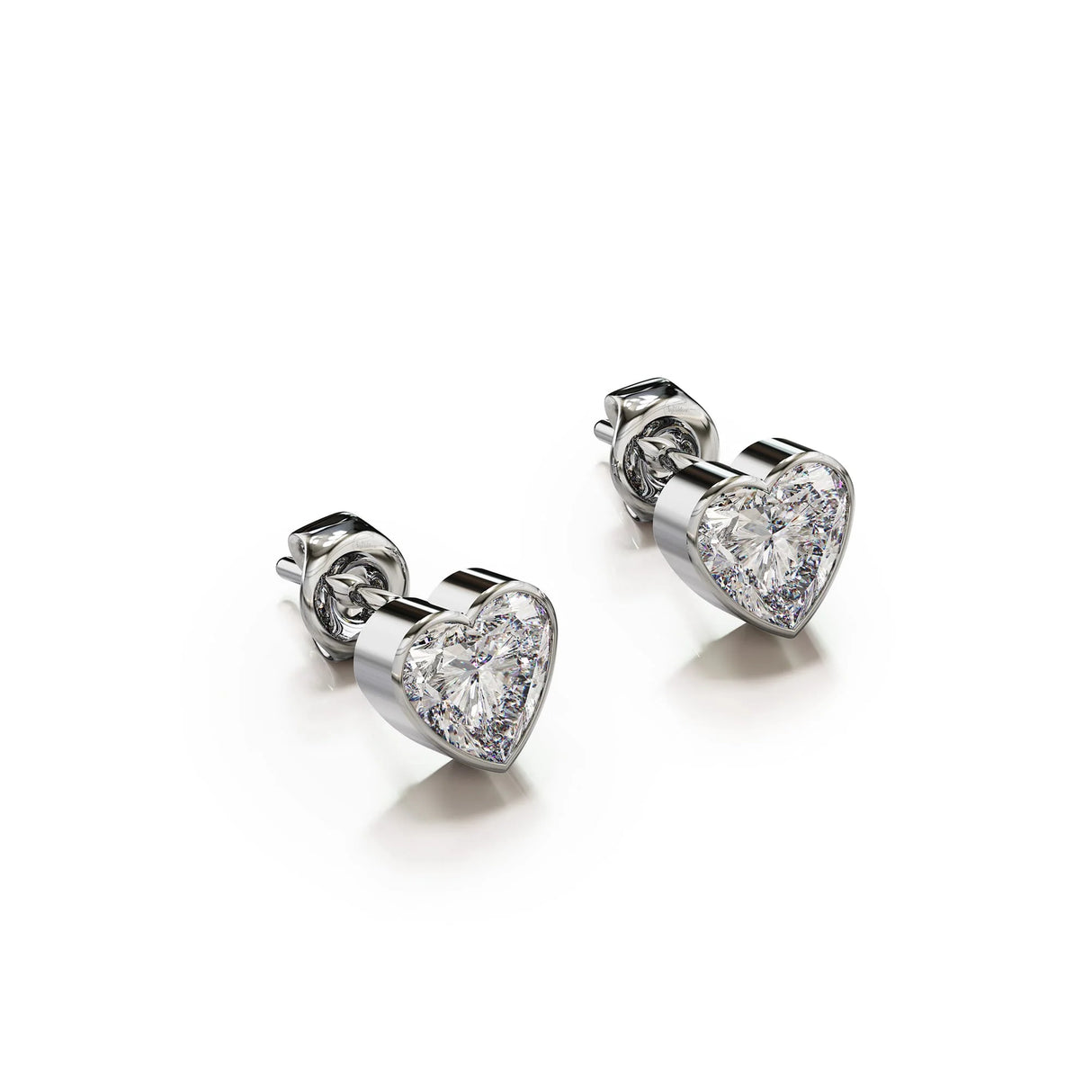 Solid 925 Sterling Silver Heart Bezel Studs Clear