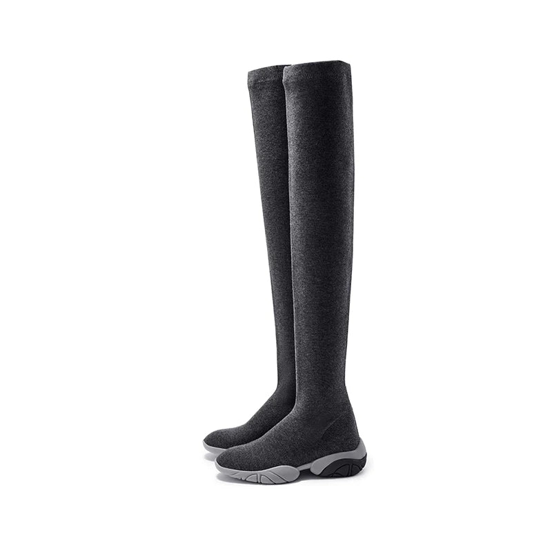 Thermal Over-the-Knee Sneaker Boots - Charcoal