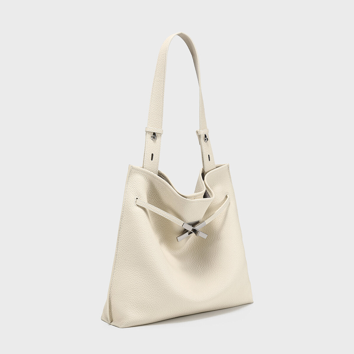 Pebbled Leather Slouchy Hobo Tote - Ivory