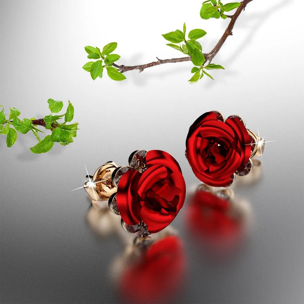 Krystal Couture Red Roses Studs Embellished with SWAROVSKI Crystals