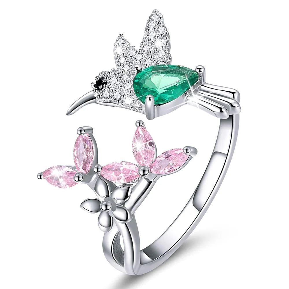 Adjustable Solid 925 Sterling Silver Humming Bird Fashion Ring