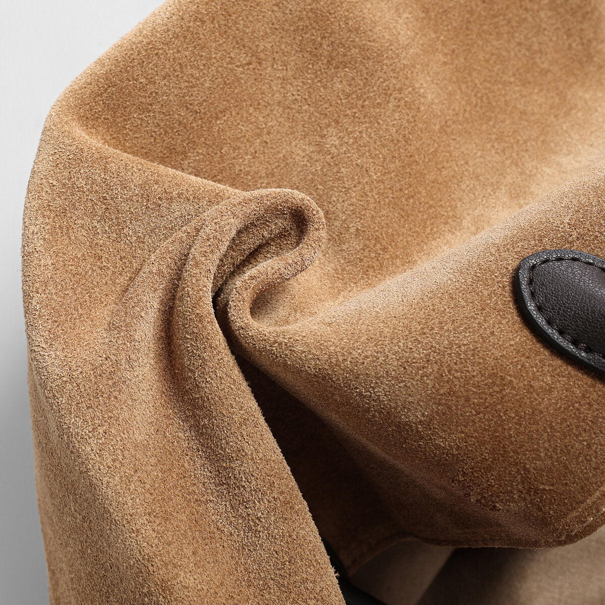 Suede Leather Triple-Compartment Tote Bag - Camel