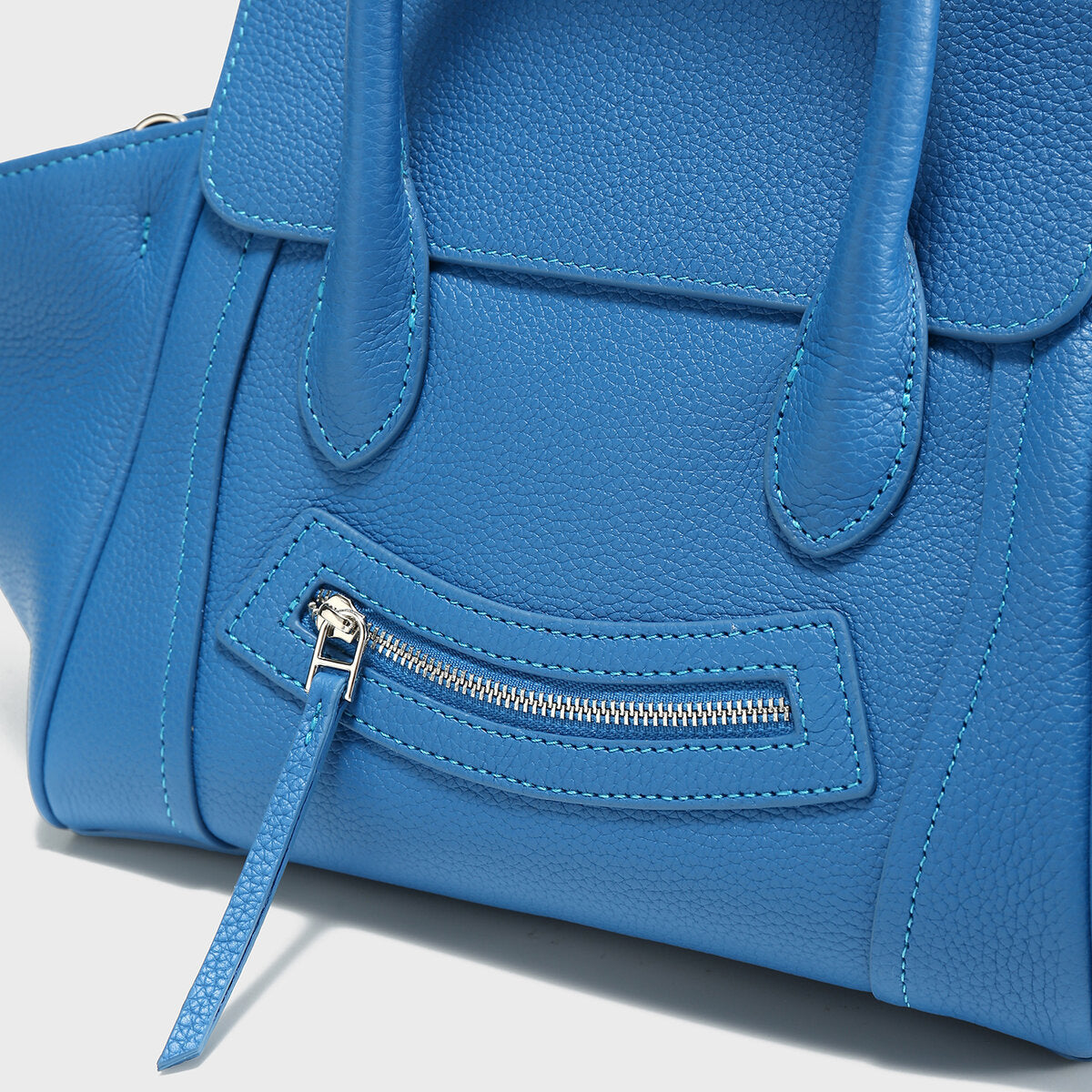 Pebbled Leather Winged Top-Handle Bag - Blue