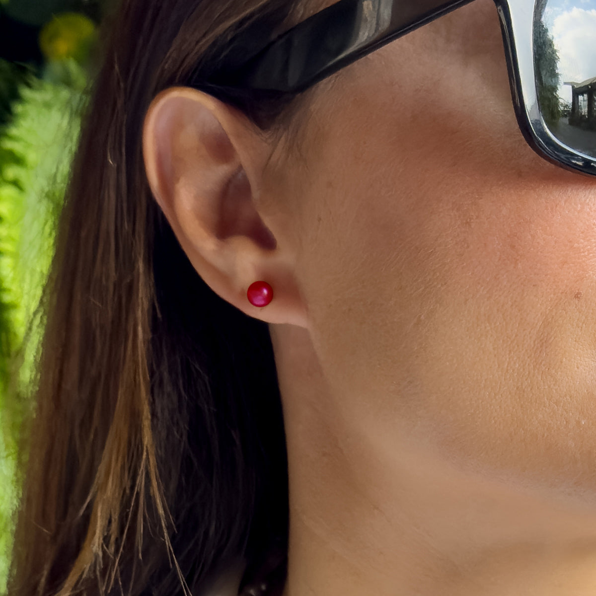 Earrings of Silver 925 and Real Cultured Freshwater Pearls Button 6-7 mm - Cherry - Longueur 18 cm