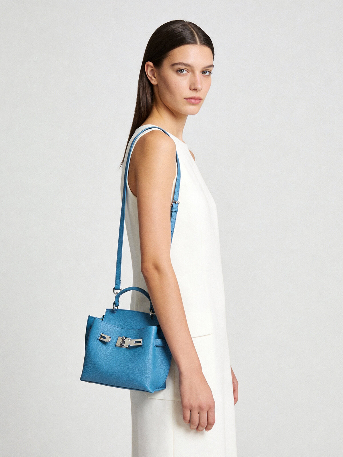 TOGO Leather Turn-Lock Top-Handle Bag - Blue