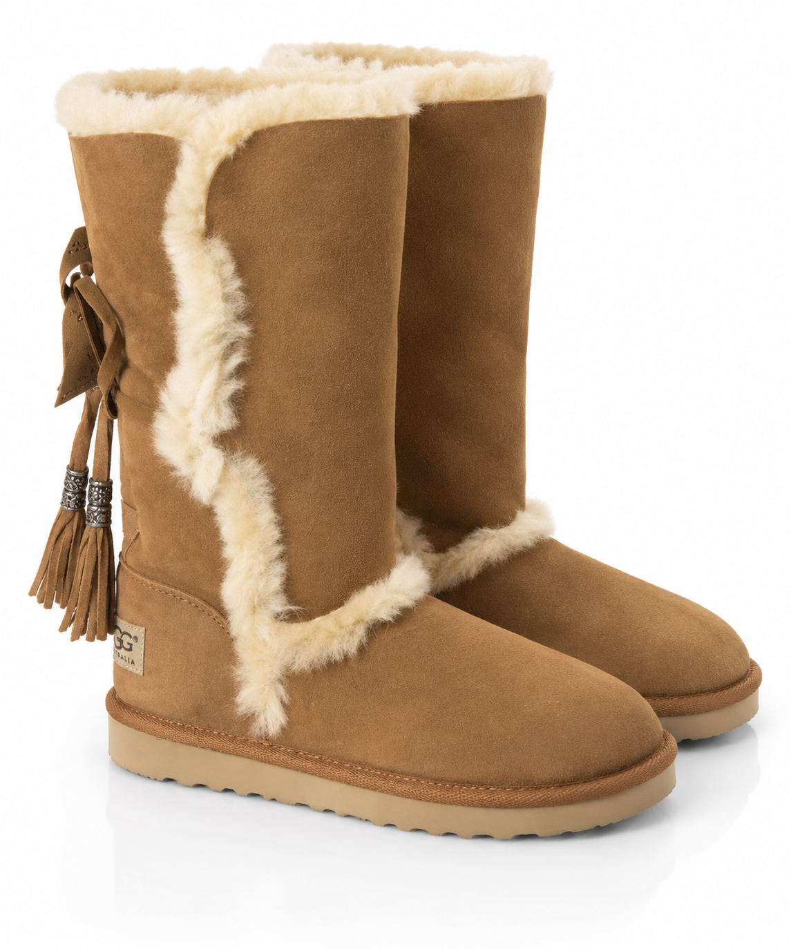 Australian Leather Ugg Short Boho Tassel Tie Sheep Skin - Chestnut - AU5