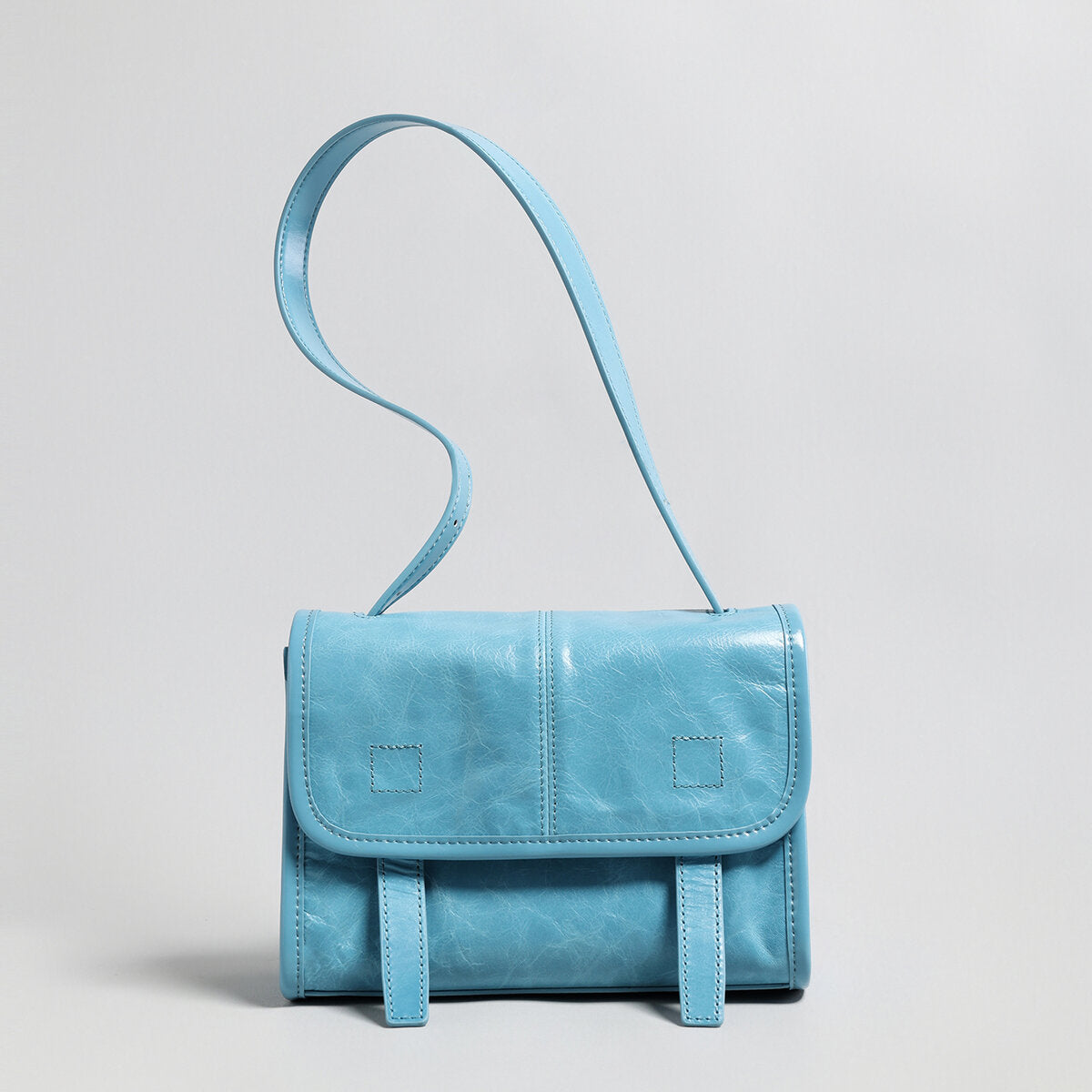 Vintage Glazed Calfskin Messenger Bag - Blue