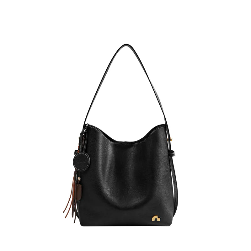 Nalandu Vintage Leather Large Capacity Tote Bag - Black