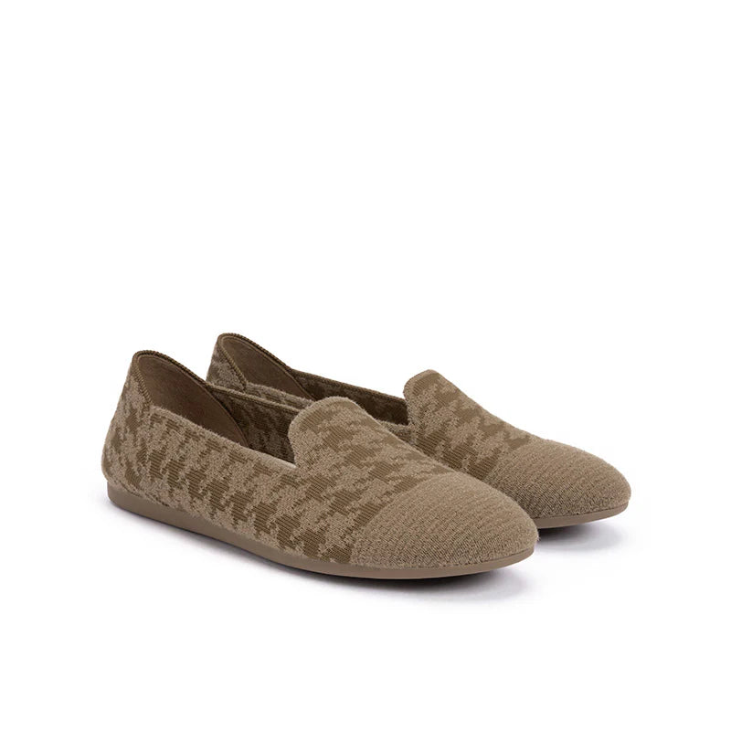 Houndstooth Knit Slip-On Flat Loafers - Mocha