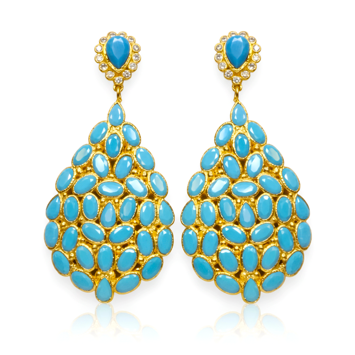 Liv Oliver 18K Gold Turquoise Statement Pear Drop Earrings