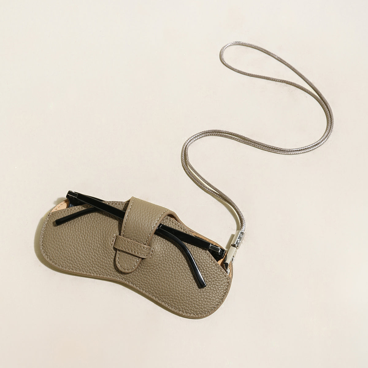 Leather Sunglasses Wrist Pouch - Taupe