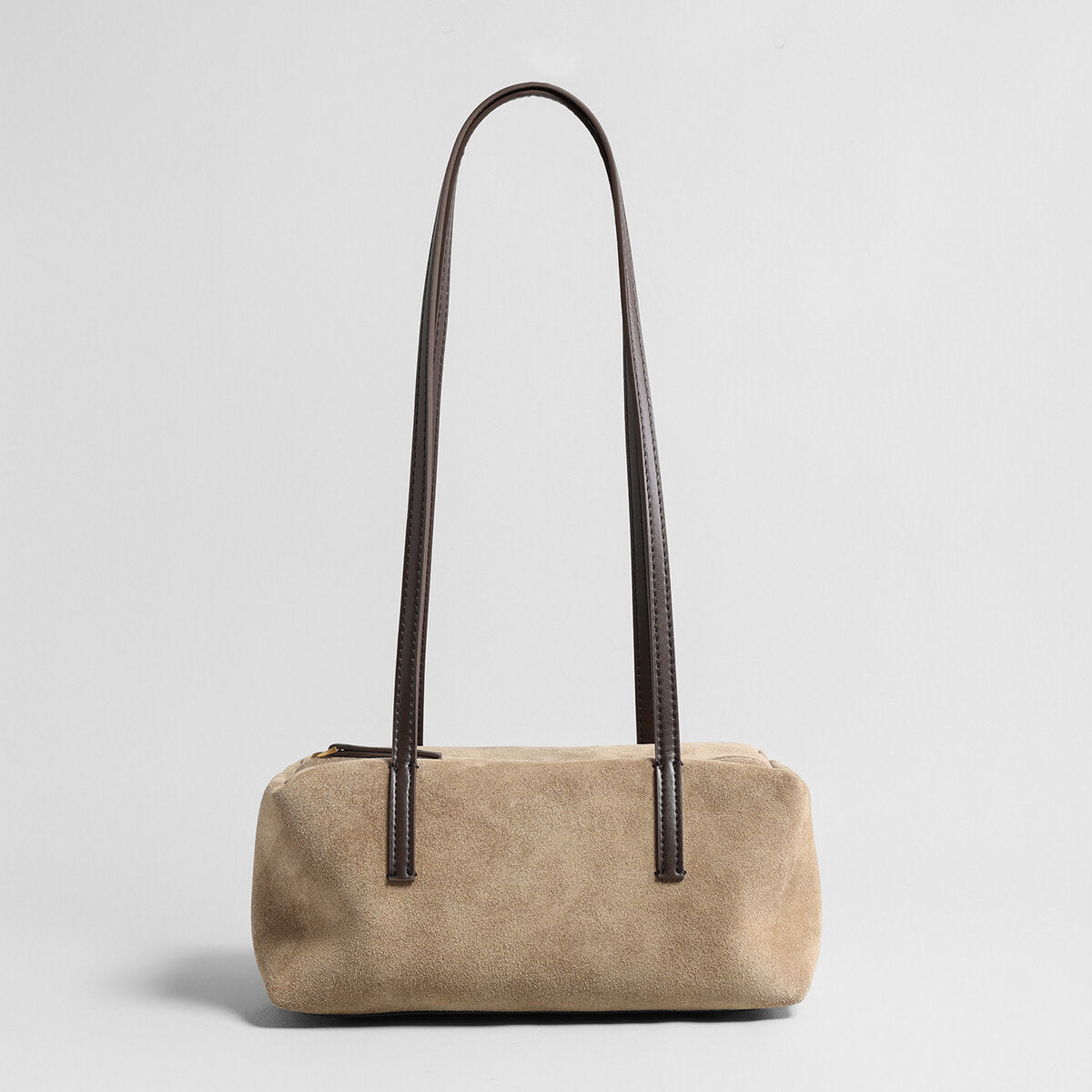 Suede Leather Structured Bowling Bag - Oat