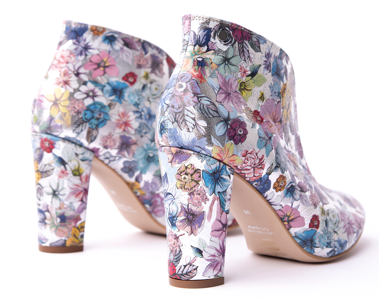 Bosccolo Womens Ankle Boots - Flowers On Silver