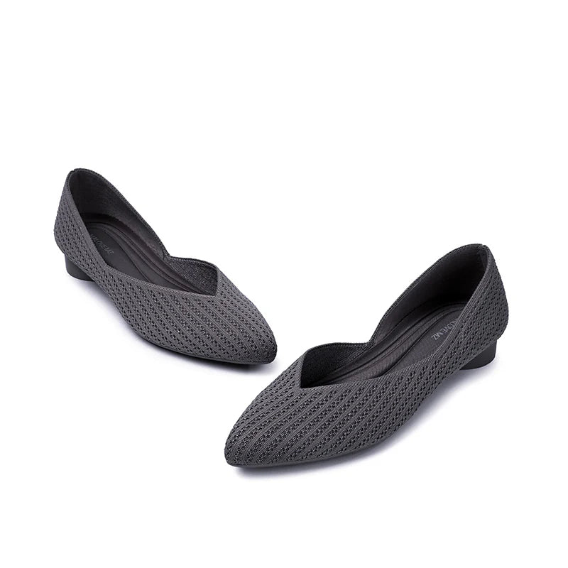 Pointed Toe Knit Ballet Flats - Charcoal