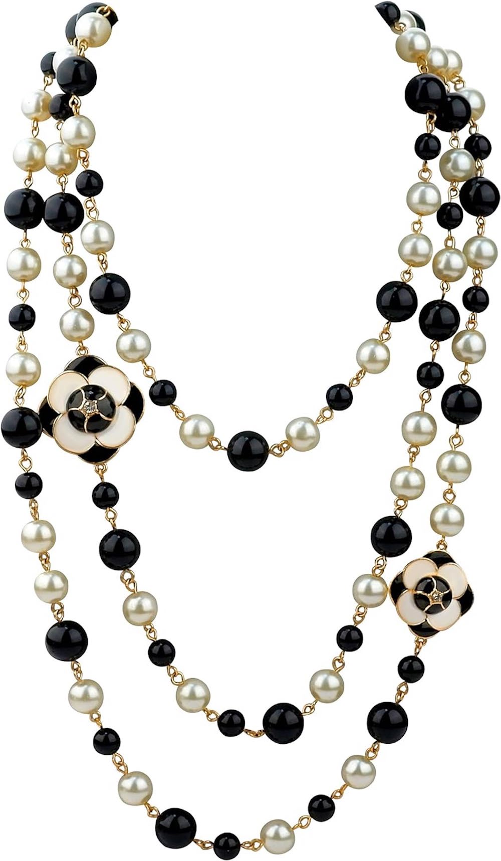 Liv Oliver 18K Gold Multi Onyx & Pearl Long Necklace
