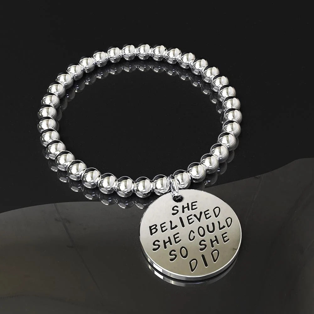 Bullion Gold She Believed She Could Inscriptions White Gold Layered Bracelet