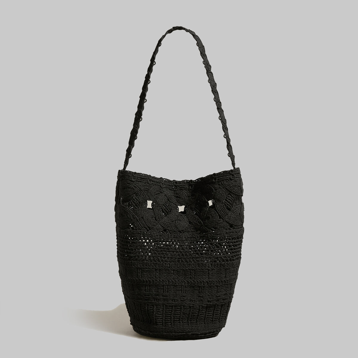 Handwoven Macrame Bucket Bag - Black