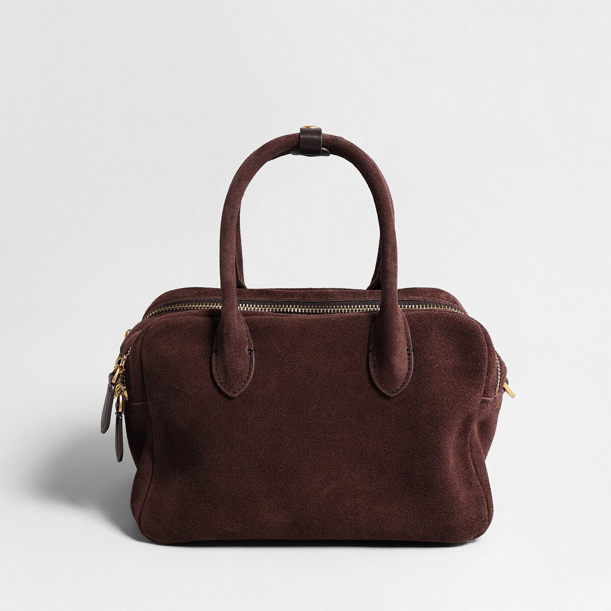 Suede Leather Bowling Bag - Chocolate