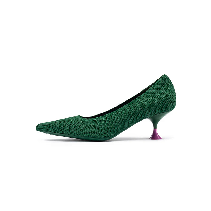 Classy Madam Pointed Toe Kitten Heels - Green