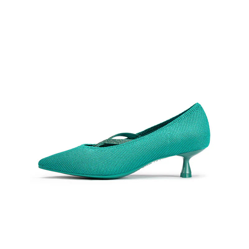 Countess Cross-Strap Kitten Heels - Teal