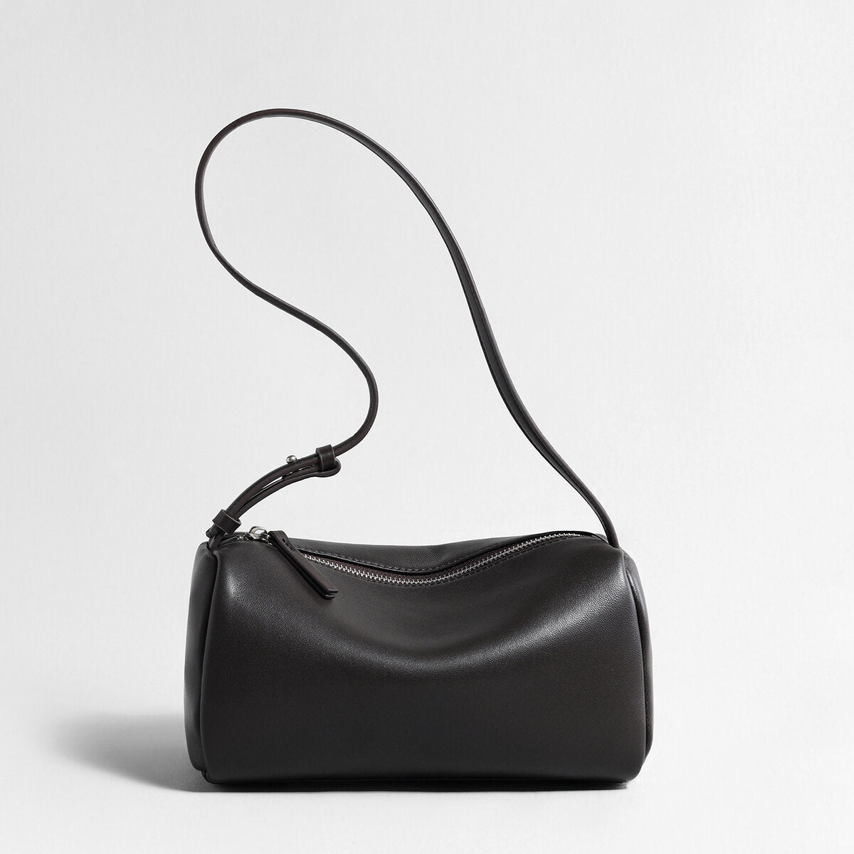 Soft Lambskin Leather Barrel Shoulder Bag - Chocolate