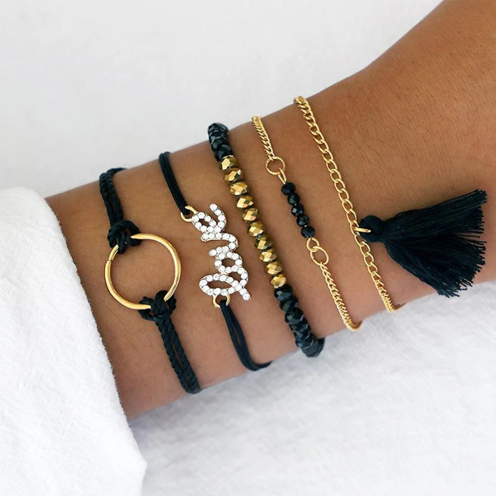Bohemian 5-Piece Charm Bead Bracelet Set