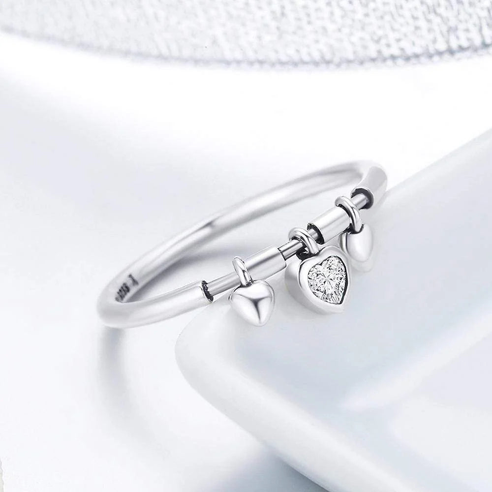 Solid 925 Sterling Silver Love Craze Heart Charm Ring