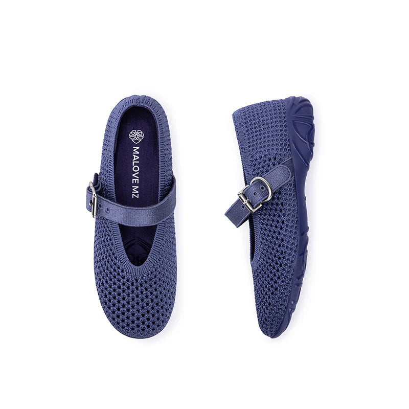 Heart Cutout Breathable Mesh Mary Jane Wedges - Denim