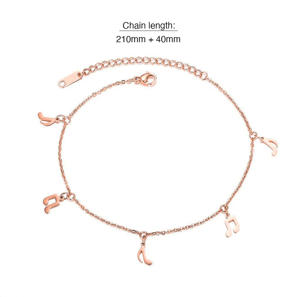 Bullion Gold Dangling Musical Note Everyday Wear Rose Gold Layered Anklet