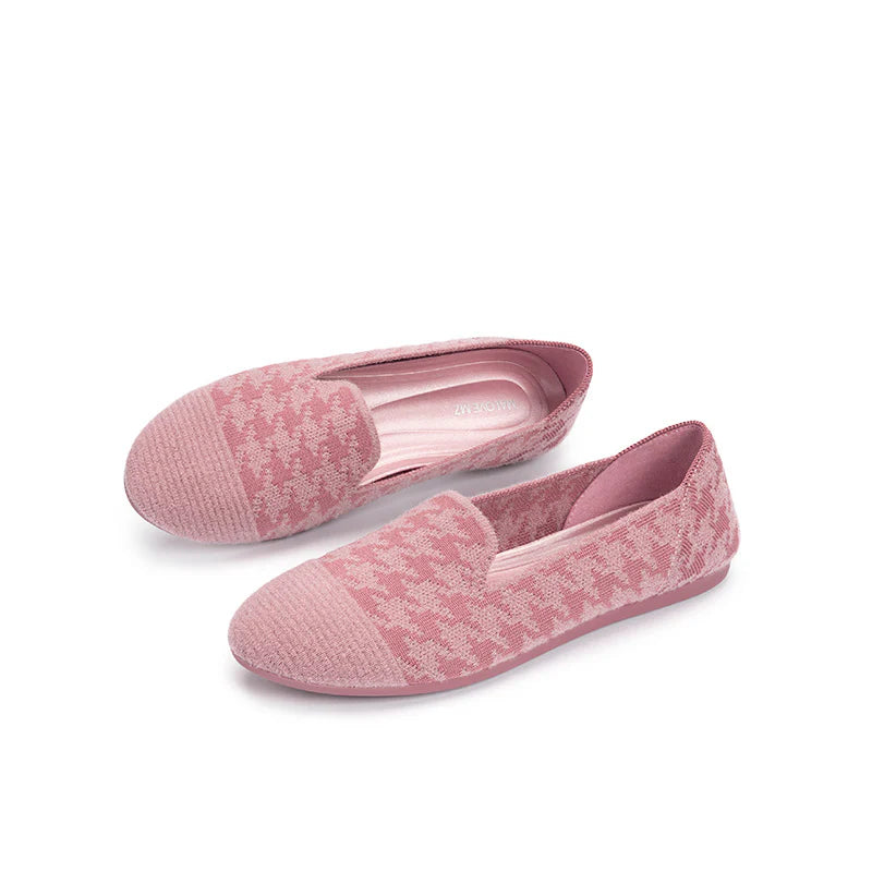 Houndstooth Knit Slip-On Flat Loafers - Pink