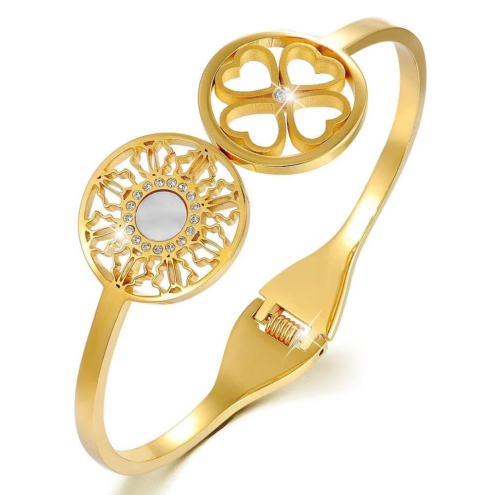 Bullion Gold Artistic Floral Hinged Bangle