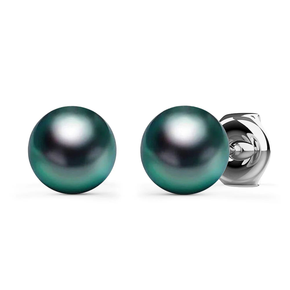 Krystal Couture Purity Pearl Stud Earrings Embellished with Swarovski Crystal Iridescent Tahitian Look Pearls