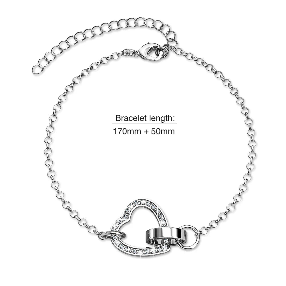 Krystal Couture White Gold Interlocking Heart and Ring Bracelet Embellished with SWAROVSKI Crystals