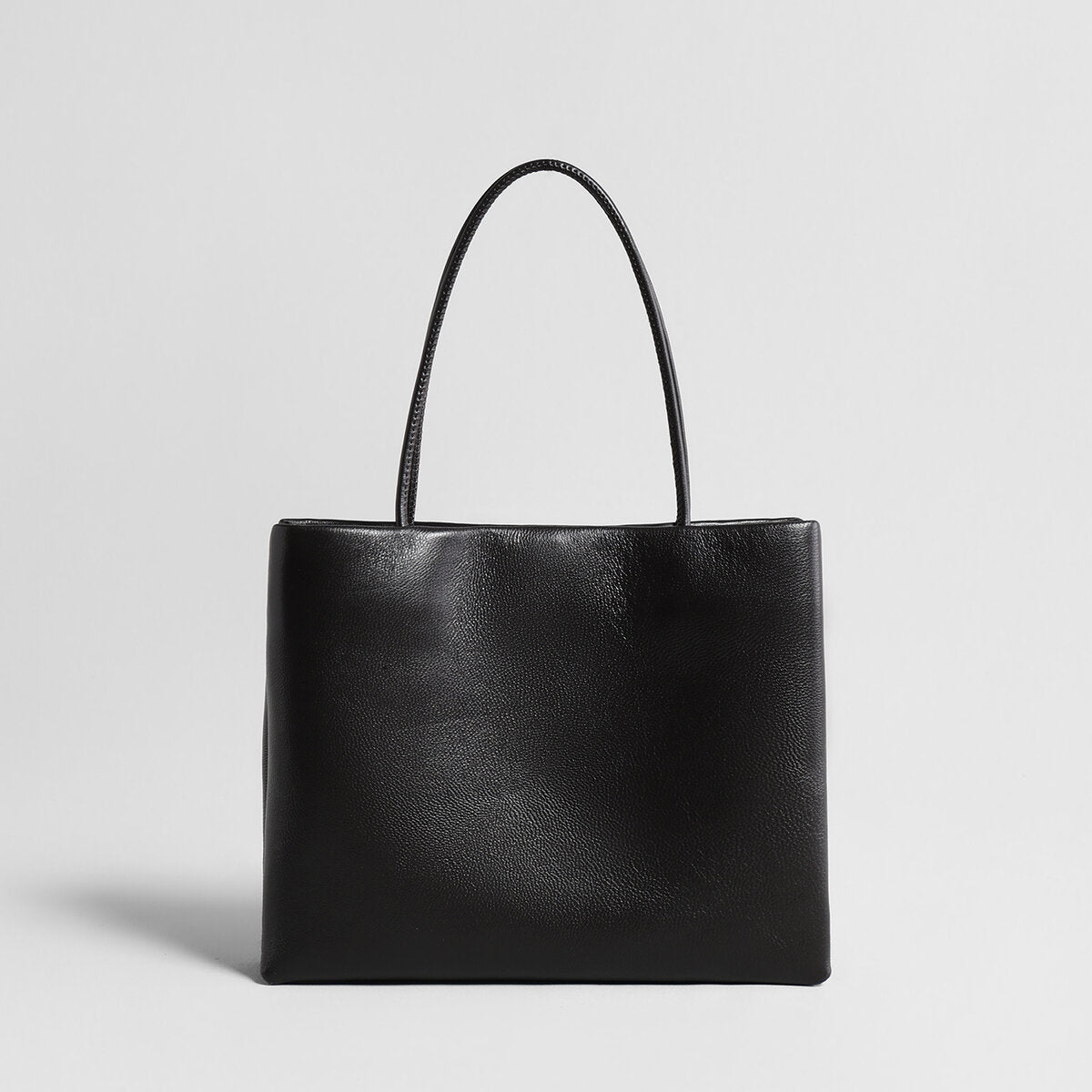 Soft Lambskin Leather Structured Tote Bag - Chocolate