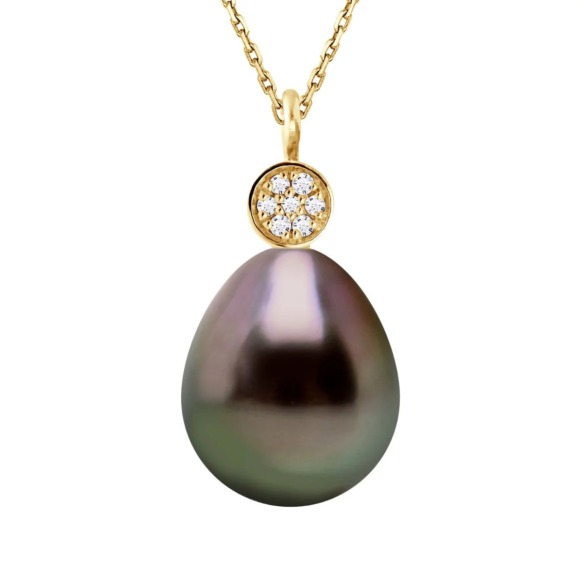 Necklace Prestige Drop Tahitian Pearl & Diamond Yellow Gold
