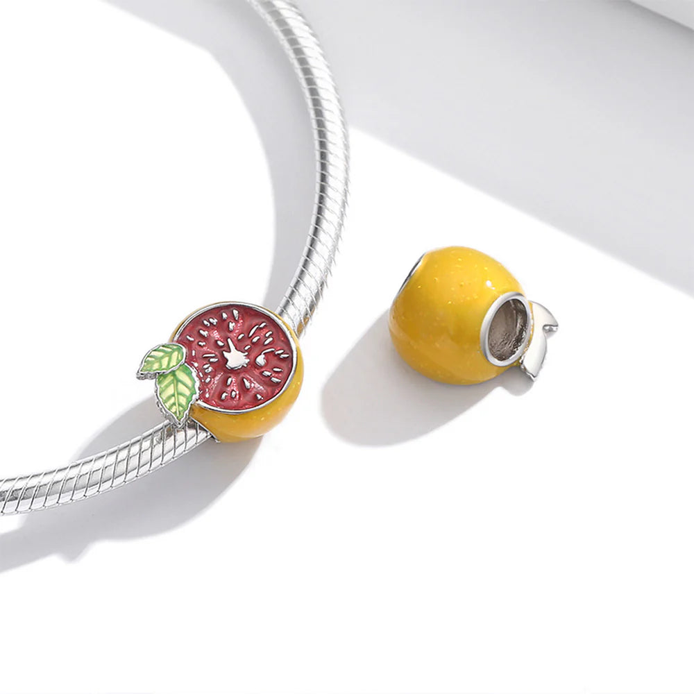 Solid 925 Sterling Silver Easy Squeezy Lemon Pandora Inspired Bead Charm