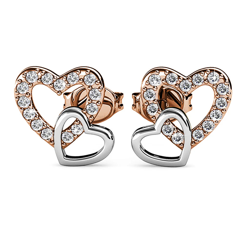 Krystal Couture Twin Hearts Stud Earrings Embellished with Swarovski Crystals