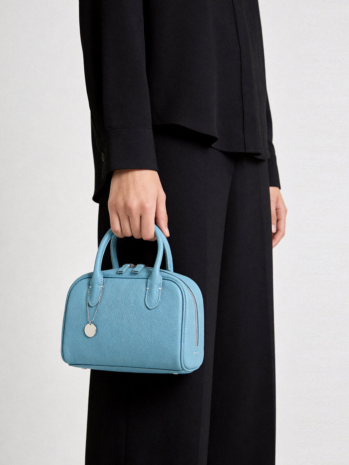 TOGO Leather Mini Bowling Top-Handle Bag - Blue