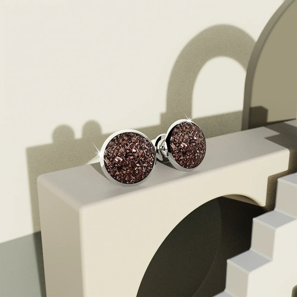 Bullion Gold Amalgam White Gold Layered Pink Stone Stud Earrings 15mm
