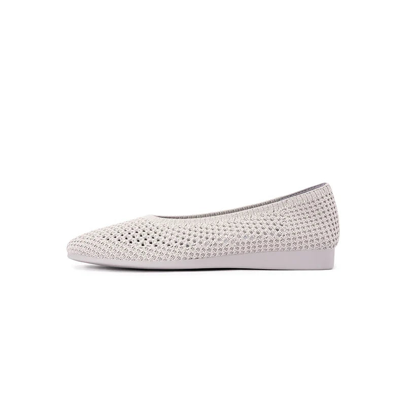 Heart Mesh Knit Square Toe Wedge Flats - Grey