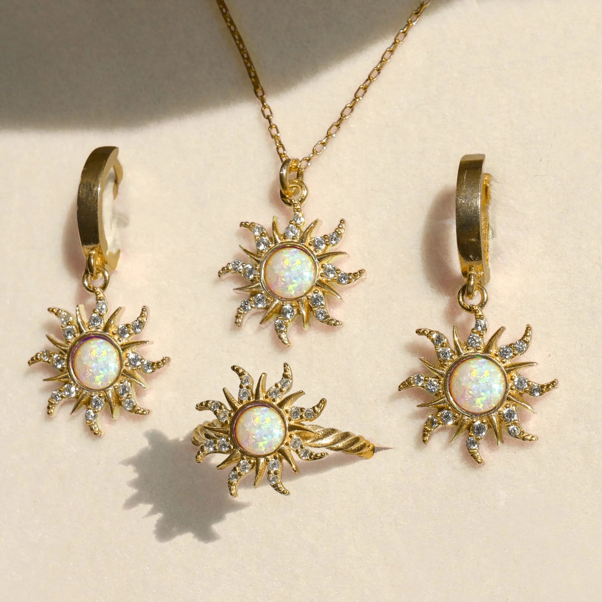 Bullion Gold Adjustable Celestial Opal Sun Ring