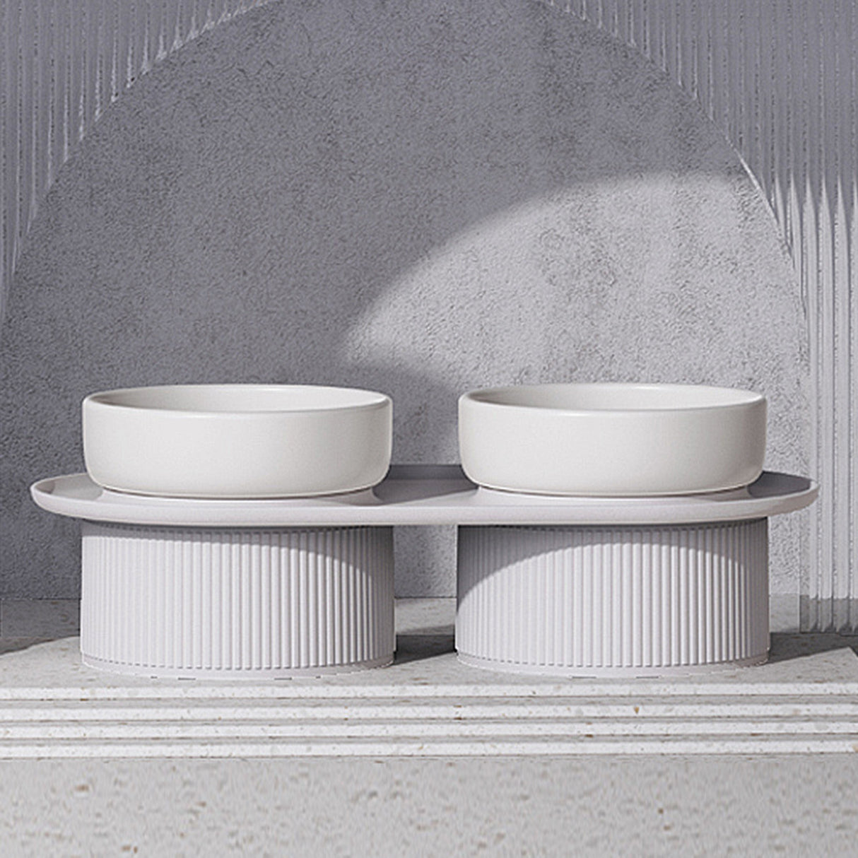Ceramic Pet Food Bowl Pet Feeder Water Bowl Elevated Dog Cat Food Bowl - White