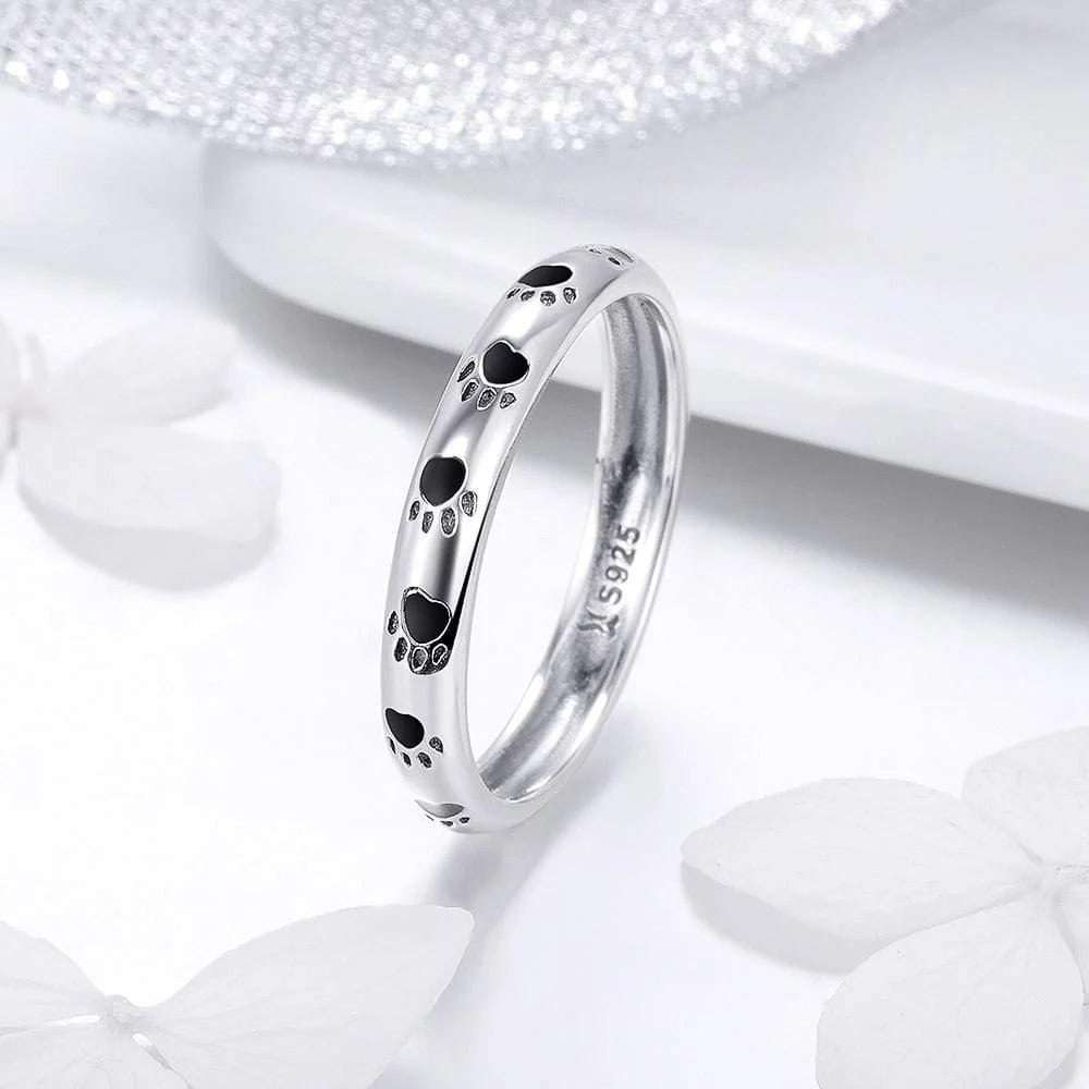Solid 925 Sterling Silver Animal Pet Paw Print Band Ring
