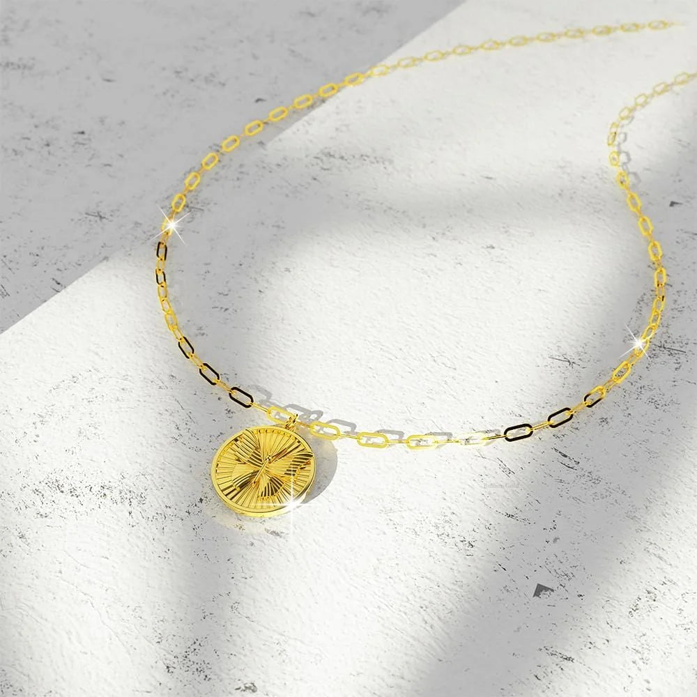 Bullion Gold Butterfly Signet Medallion Pendant Chain Necklace in Gold Vermeil
