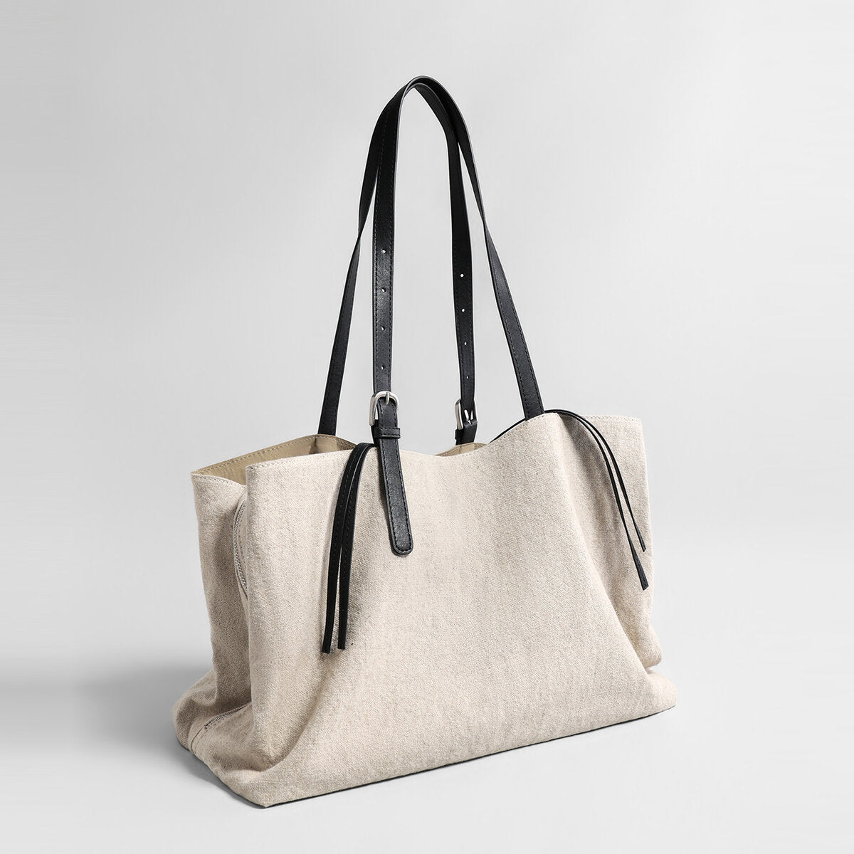 Linen Canvas Slouchy Tote Bag - Ivory