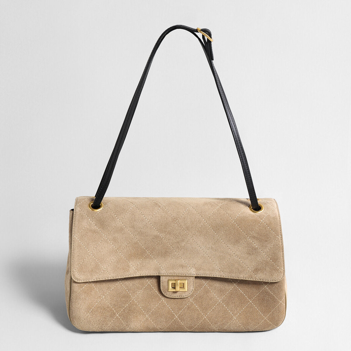 Quilted Suede Box Flap Bag - Oat